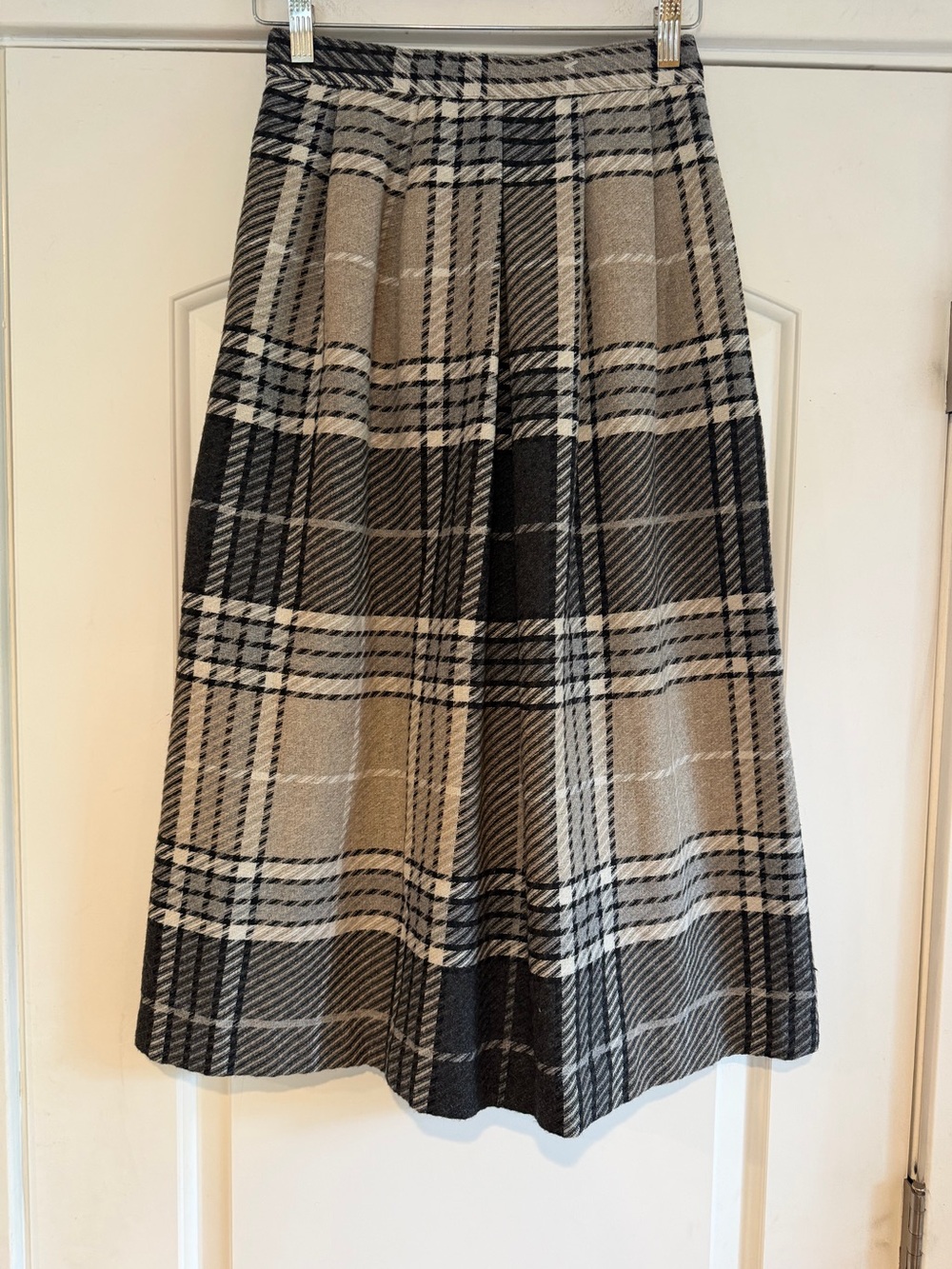 Vintage Claude Wool Blend Plaid Midi Skirt - 9/10